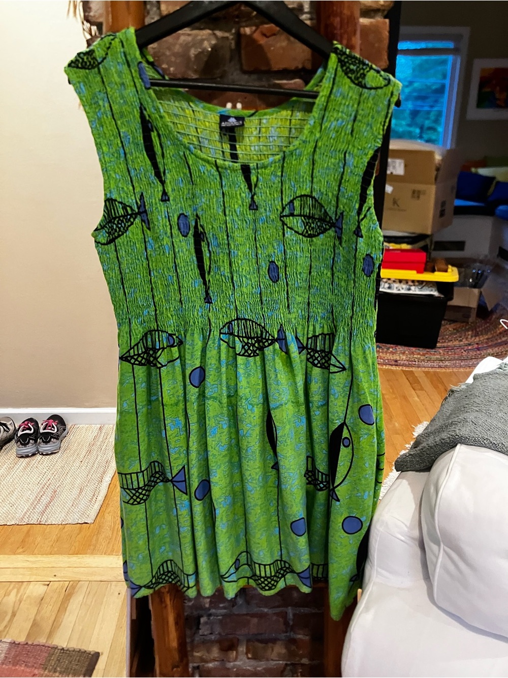 Bright Green Sleeveless Printed Mini Dress by Amazing (One Size)